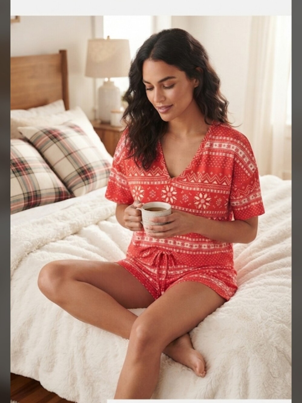 Abound Women's Red & White Short Pajama Set